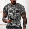 Men's Casual T-Shirt Skull Graphic Black Short Sleeve Crew Neck Tee Cool Streetwear Halloween Fashion Top