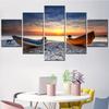 Nature 5 Panel Canvas Art Wall Decor Painting Fishing Boats On Beach At Sunset Picture Modern Room Decoration Poster Print