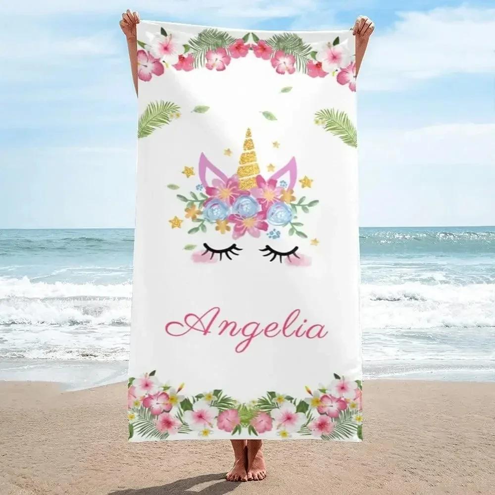 Personalisierbares Einhorn-Strandtuch mit Namen für Mädchen Jungen Schwimmen Sport Reisen Personalisierte Strandtücher Schnelltrocknend Personalisierbares Badetuch
