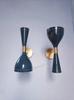 Blue Brass Wall Sconce Pair: Mid Century Italian Diabolo Light