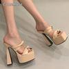 15CM High Heel Modern Sandals Platform Wedges Chunky Heel Open Toe Slippers Casual Fashion Square Toe Slides Elegant Tacones