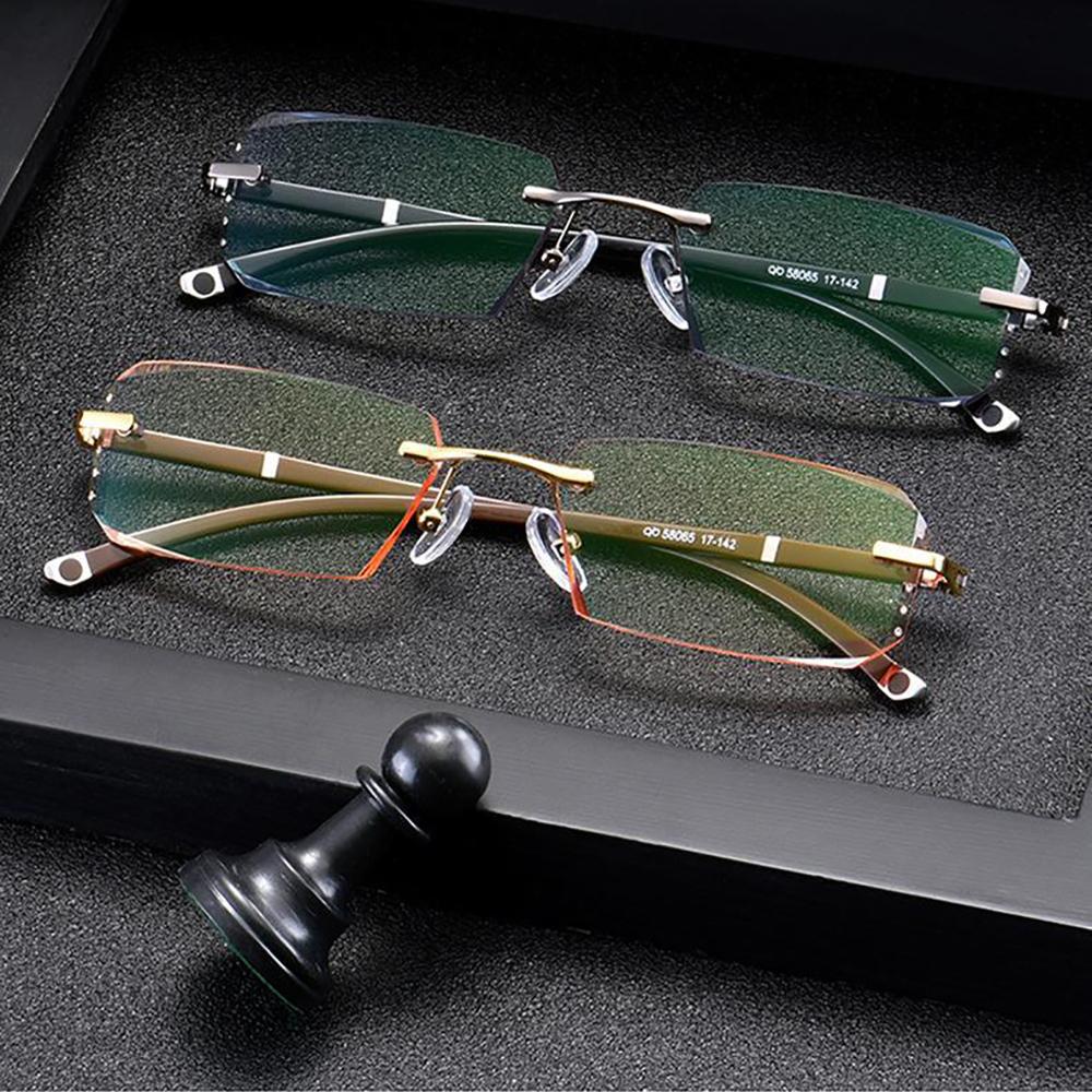 New Cut Edge Presbyopic Glasses Frameless Hd Anti Blue Presbyopic Glasses Men'S Anti Fatigue Presbyopia Clear Glasses Eyewear