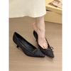 Banquet lady! Gentle satin bow stiletto shoes women's spring 2025 commuter shallow mouth shoes