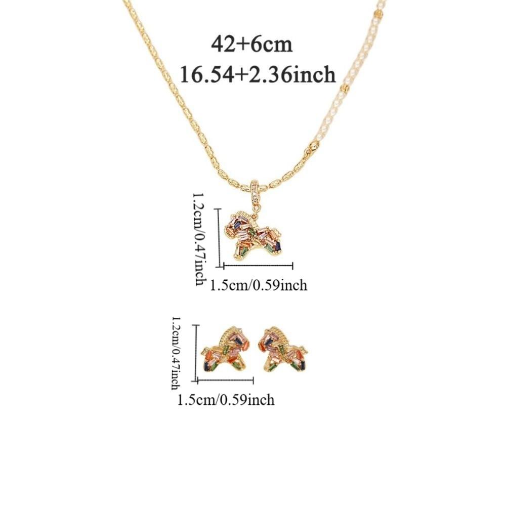 Copper New Year Pony Jewelry Set Good Luck Vintage Zircon Earrings Necklace  Girls