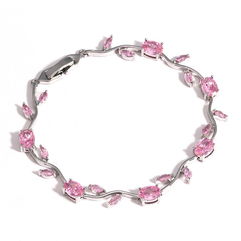 Colorful Leaf Cubic Zirconia Cz Crystal Bridal Bridesmaid Wedding Jewelry Bracelets Gift For Women Mom On Wedding Day