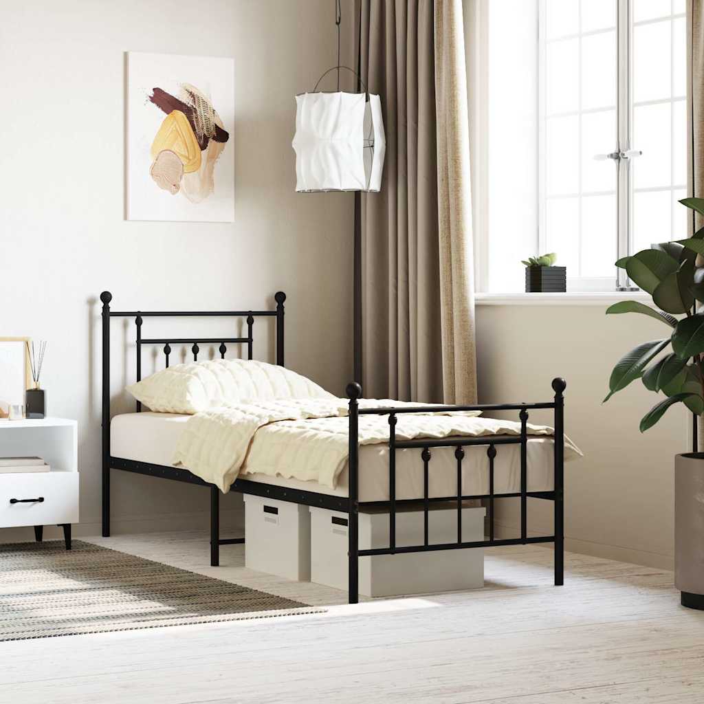 Metal Bed Frame with Headboard and Footboard Black 75 x 190 cm