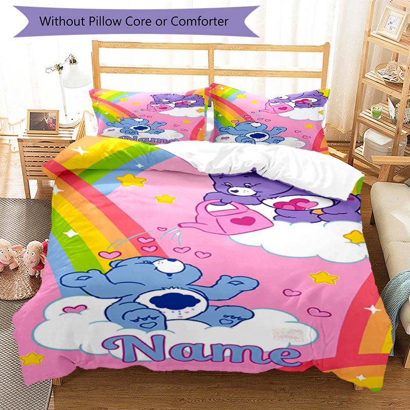 3Pcs Custom Name Bear Bedding Set Duvet Cover Closure Includes 1Duvet Cover 2Pillowcases Soft And Comfortable For All Seasons