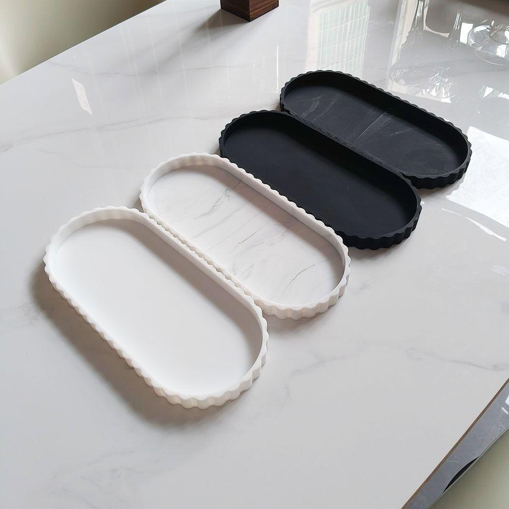 Silicone Oval Storage Tray Marble Pattern Vanity Storage Tray Perfume Storage Tray  Bathroom