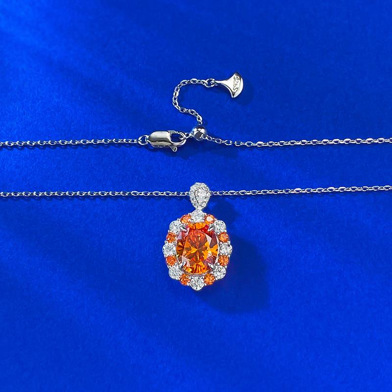 

S925 Silver Sweet Fanta Orange Bubble Oval Necklace Pendant - European & American Style 925 Silver