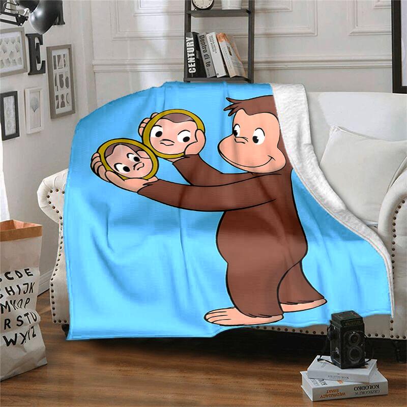 Curious George Flannel Blanket Soft Warm All-Season Throw, Design for Camping, Car Travel, Hiking Sofa, Bed, Office Perfect Gift for Parties