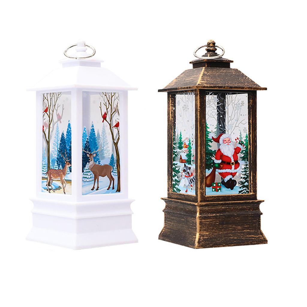 Christmas Lantern Ornament Santa Claus Snowman Elk Night Light Xmas Decorations New Year Gift