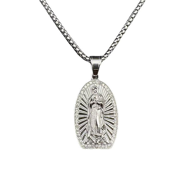 Religious Jewish Virgin Mary Pendant Necklace for Men Women Stainless Steel Mother of Jesus Necklace Christmas Gift Jewelry