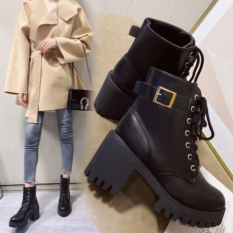 Spring Autumn Women Fashion Platform Boots 2024 Ankle Boots High Heel Motorcycle Boots Lace Up Non-slip Zapatos De Mujer 35-40