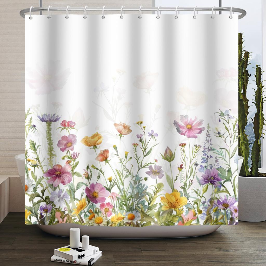 Bathroom Curtain with Fabric 180x180 Colorful Floral Spring Blossom Tree Boho Bathtub Waterproof Shower Curtains With Hooks