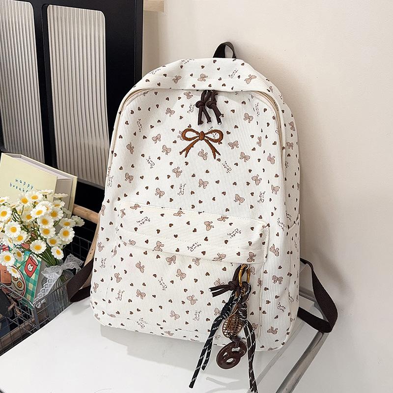 Schoolbag Korean version ins Versatile backpack College style embroidered bow schoolbag Large capacity Campus student lightweight backpack
