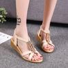 Fashion Summer Fashion New Casual Wedge Round Head Flower Comfortable Solid Color Bead Women's Plus Size Sexy Sandals