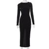 Elegant Sexy Backless Hollow Out Long Sleeve Midi Dress Women Party Club Gown for Spring Summer Hot