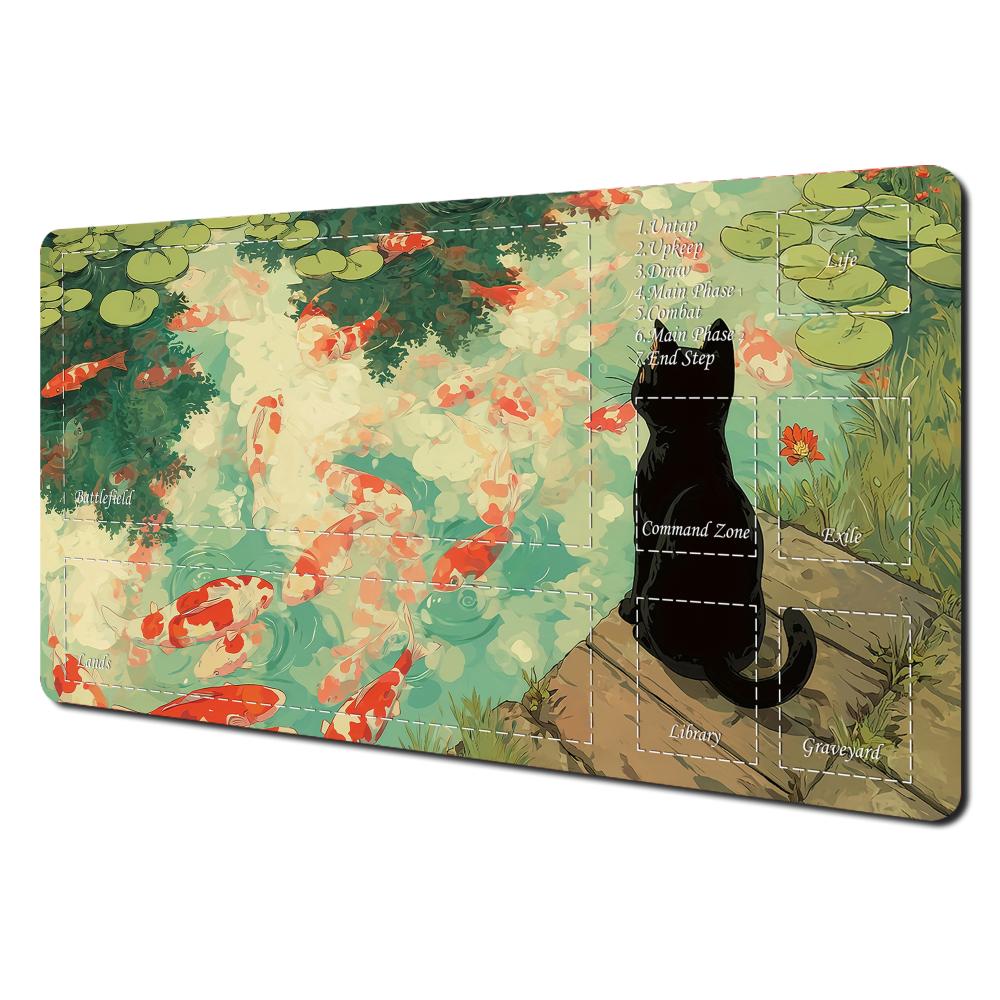 Magic Card Playmat With Zone Cartoonstyle Black Cat Koi Mtg Playmat Gathering Gaming Mats Desk Mat Commander Battle Playmat