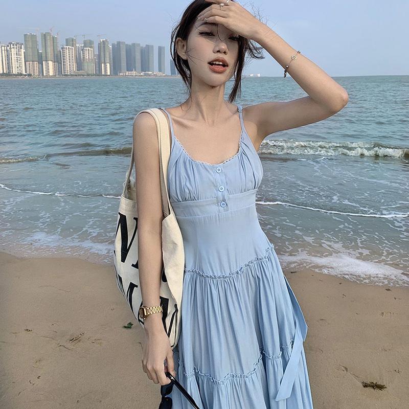 Pastoral Style Pink Long Dress for Women 2025 Summer Beach Spaghetti Strap Dresses Woman Vacation Sleeveless A Line Sundress