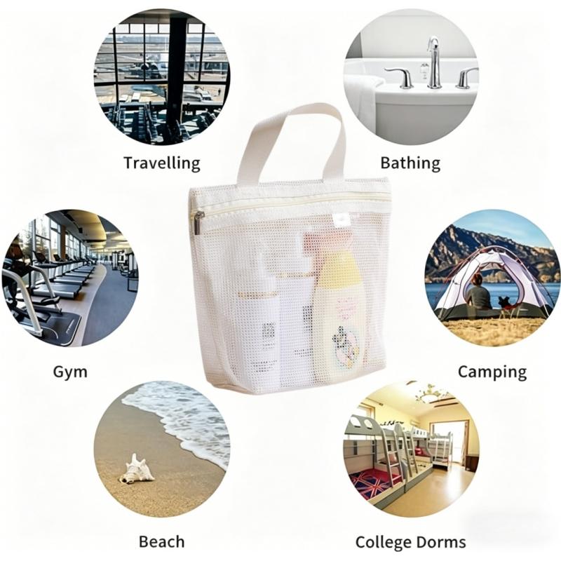 Mesh Toiletry Bag Portable Travel Makeup Organizer for Shower Bathroom Gym Dorm Camping Beach Lightweight Mesh Caddy with Handle