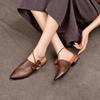 Women's New Spring/Summer Pointed Silk Cowhide Leather Embroidered Middle Heel Large Headed Muller Slippers
