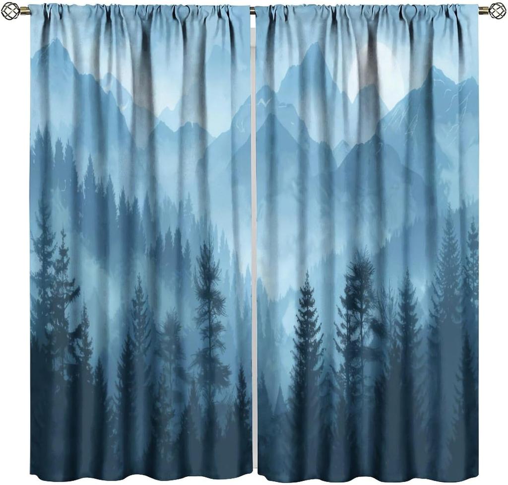 Gothic Dark Misty Forest Curtains Mysterious Horror Foggy Dim Dead Jungle Under Strange Bright Moon Thermal Insulation Blackout Made Of Polyester