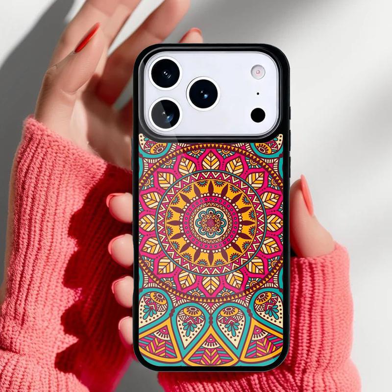 Elegant Mandala Floral Design Phone Case for iPhone 17 16 15 14 13 Pro Max Back Cover for 12 11 Pro Coque