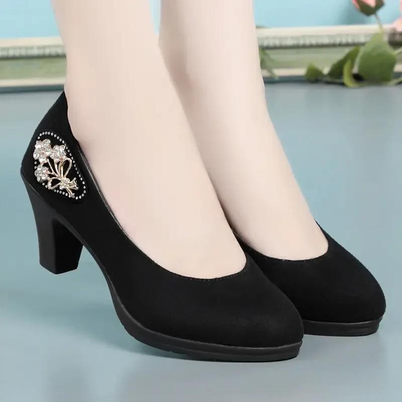 Fashion Comemore Office Square Heel Shoes Spring 2025 Lady Fashion Comfy Shoes Zapatos De Mujer Women Red Sweet Black Pu Leather Pumps