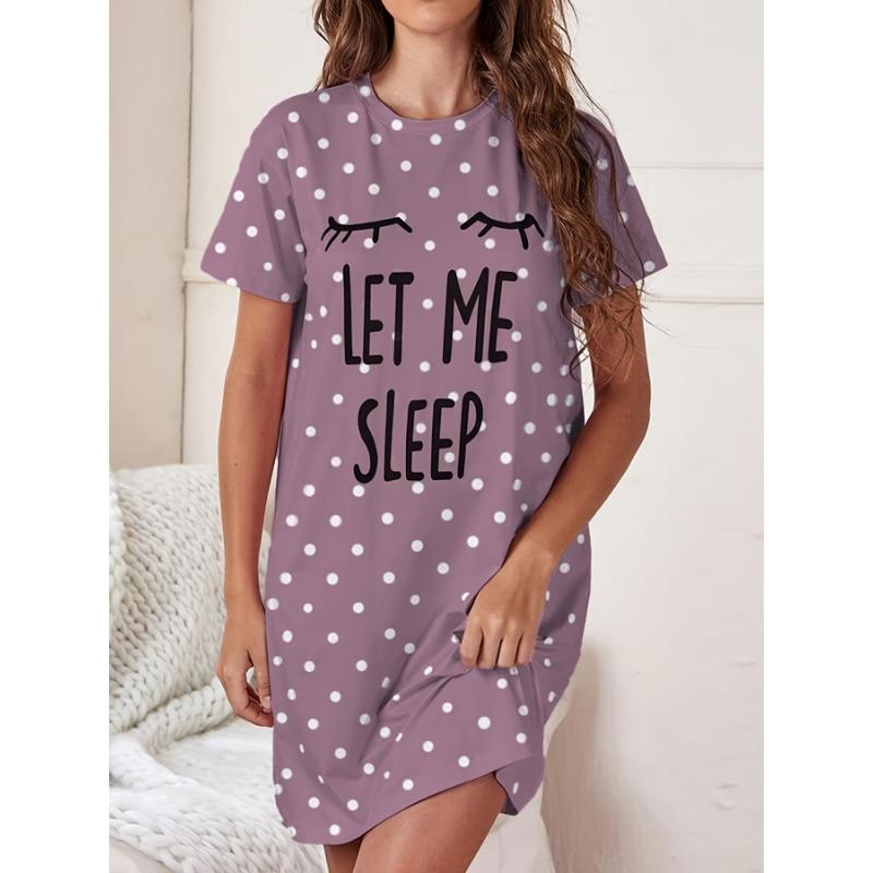Let Me Sleep Printed Plus Size Women's Nightgowns Home Ice Silk Dresses Short Sleeve Dresses Pajamas for Girls with Large Busts
