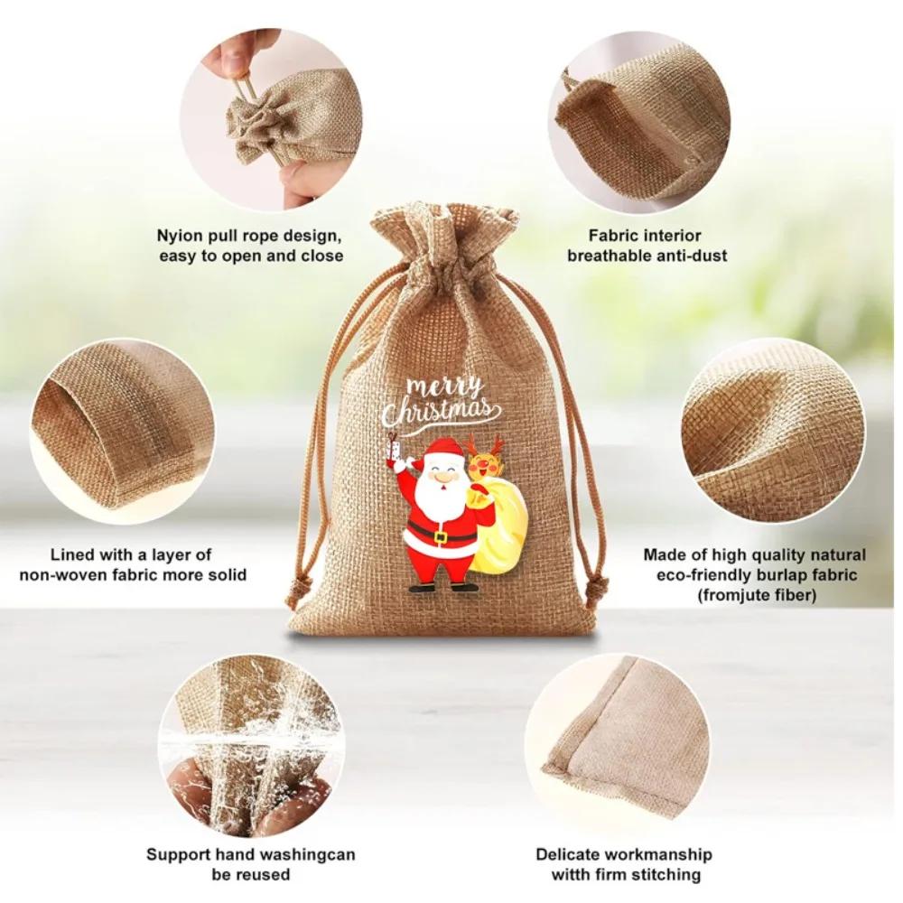 2025 Hot Christmas Burlap Drawstring Bag Festive & Party Supplies Children Drawstring Candy Bags Christmas Gift Bags