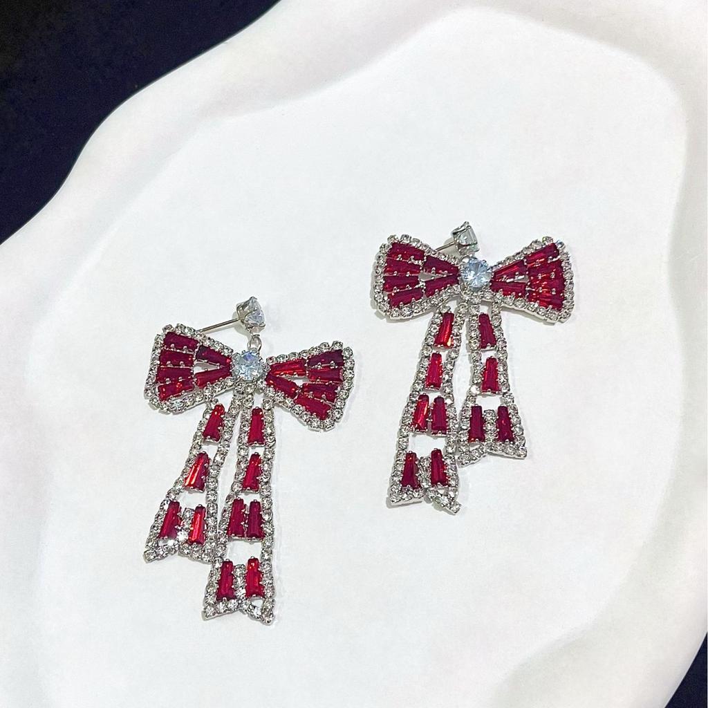 Korean Bow Necklace Ins Full Diamond Tassel Temperament Light Luxury Rhinestone Simple Neck Chain Collarbone Chain Fashion Jewelry