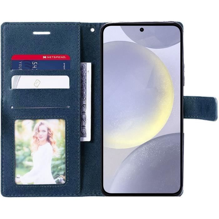 Hülle - E.F.CONNECTION - für Samsung Galaxy S24 Plus - PU-Leder Marineblau - 2 gehärtete Gläser - Magnetverschluss