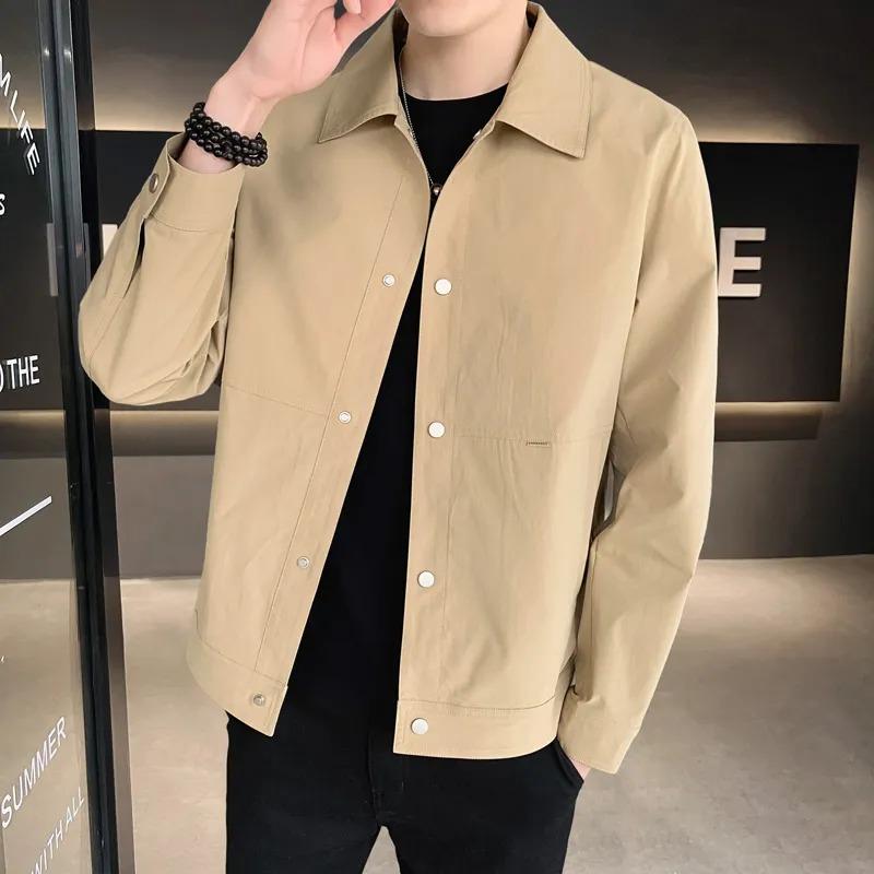 Autumn Winter Korean Solid Color Lapel Jacket Men's Casual All-match Coat Button Cardigan Lapel Top
