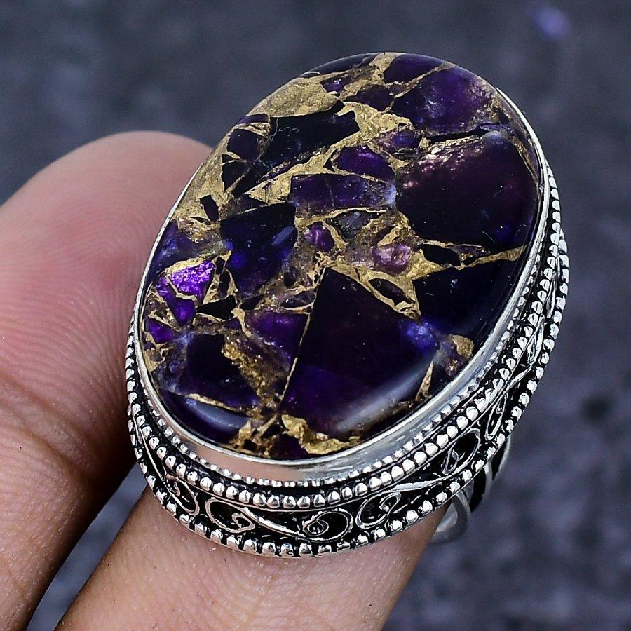 Natural Copper Amethyst Gemstone 925 Sterling Silver Jewelry Ring Size 8 ETC-13906