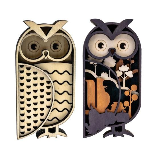 Desktop Owl Sculpture for Office Multi Layer Wooden Figurine, 3D Layered Crafts, Creative Wood Decorative Animal Statues Carving Ornaments Home