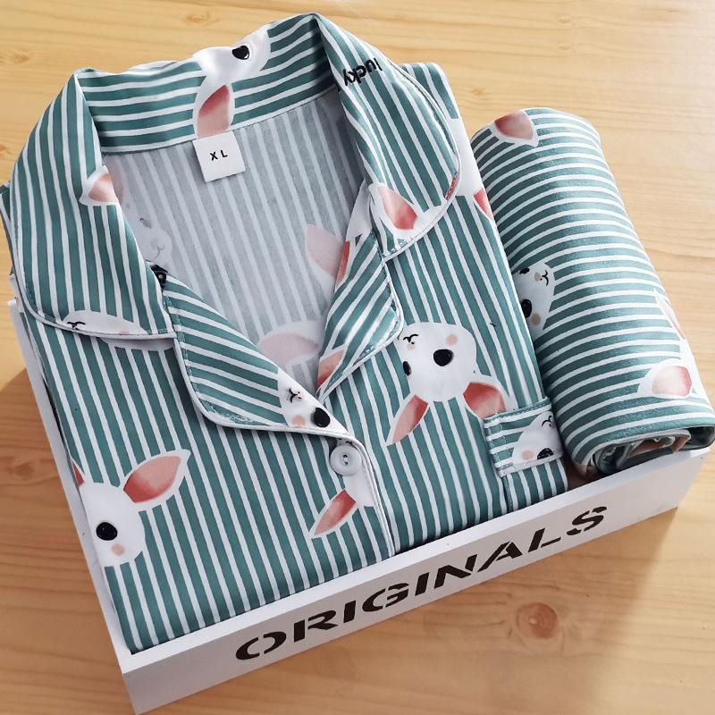 Spring and autumn thin long-sleeved pajamas women's Internet celebrity style cute rabbit cardigan loungewear loose two-piece suit women