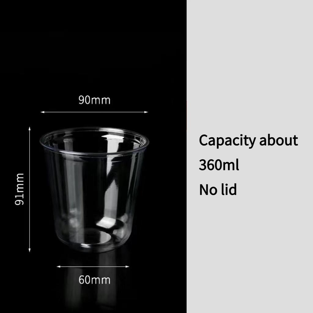 PET Disposable Milk Tea Cups 90mm Caliber Transparent Plastic Cup American Coffee Cold Drink Packaging Cups Milk Tea Dessert Shop Takeout Cup 90*84*59mm 360ml 50pcs