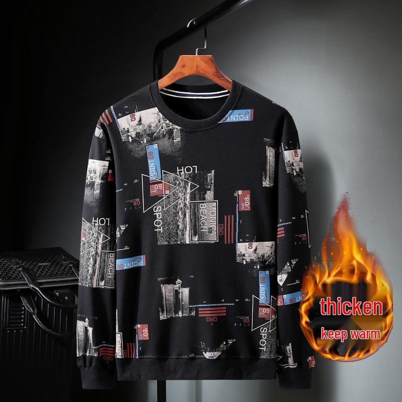 2020 Winter Plus Velvet Thickened Trendy Plus Size Men's Round Neck Sweatshirt