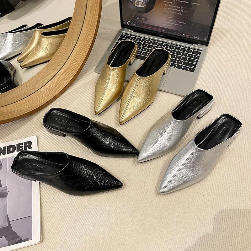 Fashion Fashion Pointed Toe Mules Slippers Women Low Heel Slingback Sandals Ladies Elegant Dress Slides Comfort Designer Pumps Women