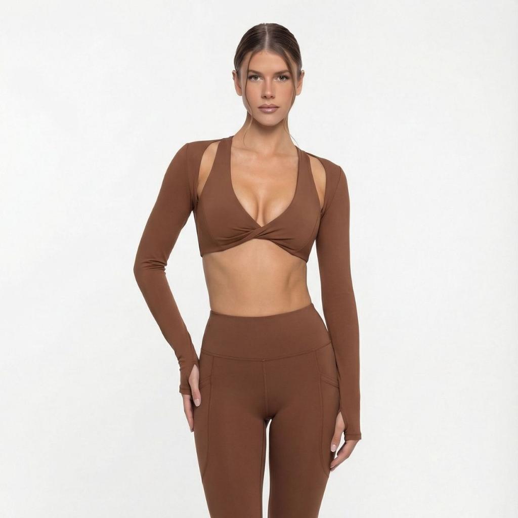 JYL Slim Padded Fake Two Piece Top Naked Running Yoga Set