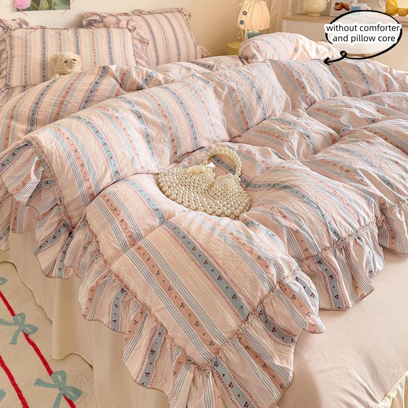 3-delige seersucker streep dekbedovertrekset   comfortabele beddengoedset Sprei voor alle seizoenen 135x200cm 3pcs