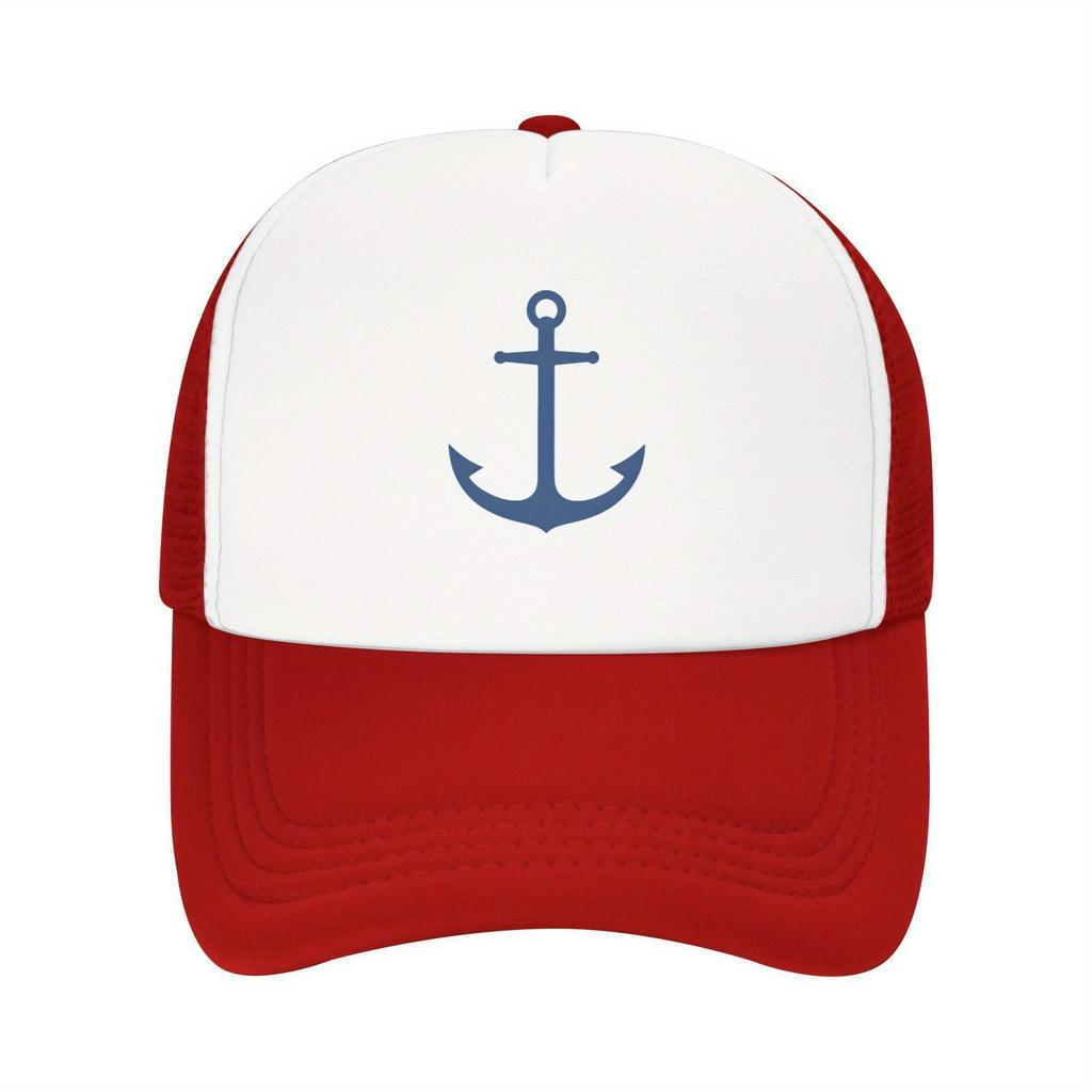 Nautical Anchor Trucker Hat Polyester Mesh Adjustable Unisex Casual Sports Cap