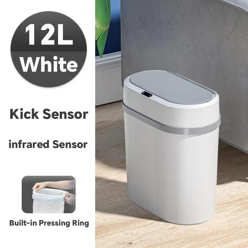 12L Smart Oval Trash Can | Hands-Free, Quiet-Close, Waterproof | Perfect for Bathroom, Kitchen, Office | AA Battery Operated