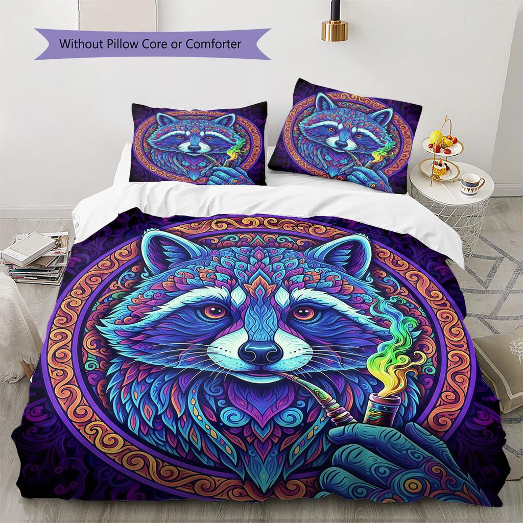 Psychedelic Animals Pattern Bedding Quilt Set Quilt Cover Pillowcase Home Decoration Birthday Gift (1 * Duvet Cover + 2 * Pillowcase, Without Core)