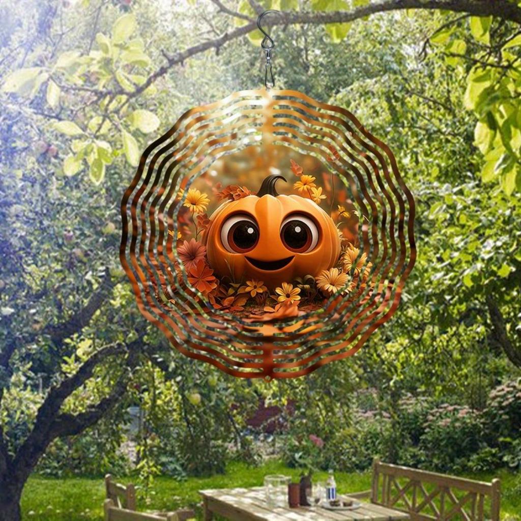 Dynamic Outdoor Windmill with Pumpkin and Autumn Leaf Decoration Infinite Rotation Wind Chime Classic Style for Yard Garden Home