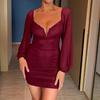 European and American temperament sexy women's clothing new collar mesh dress skirt long sleeve short skirt women's summer dress