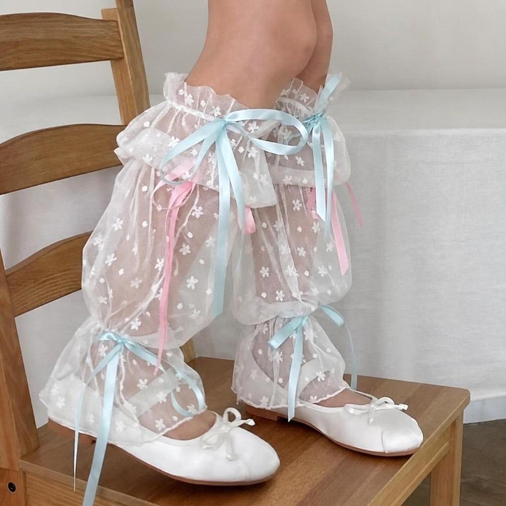 Ruffled Trim Calf Covers Mesh Fabric Knee High Socks Elegant Lace Leg Sleeves  Cosplay
