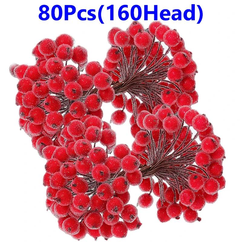 Wholesale Artificial Holly Berries Christmas Frosted Red Fake Berry Simulation DIY Wreath Mini Berries Flowers Xmas Party Decor