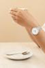 ARNE JACOBSEN CITYHALL 53201-1608 Wristwatch, 34mm, Scandinavian Design, Water Resistant (Quiet Design with No Second Hand), White with Silver Mesh