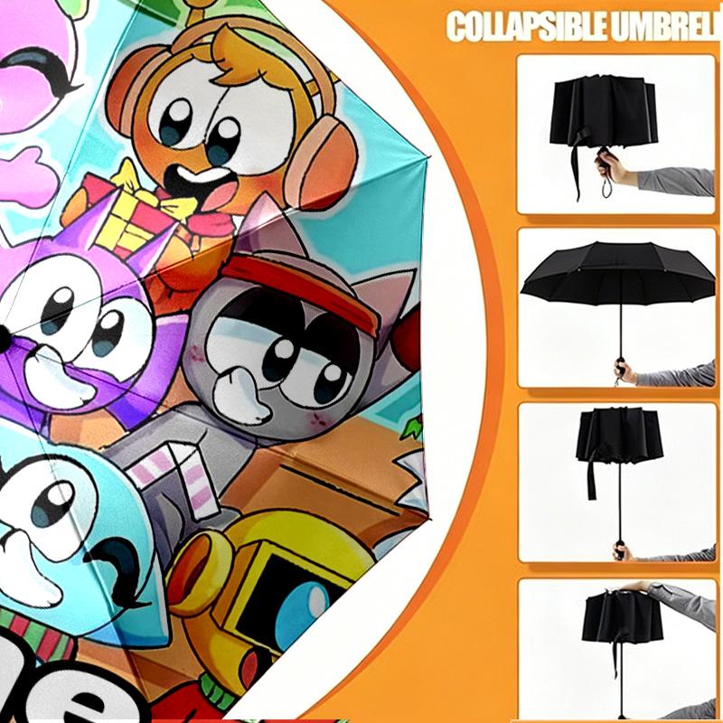 Custom Name Personalized Sprunki Game Print Umbrella, Auto Open Close, 8‑Rib Sturdy Frame, Commute Camping Hiking Use, Birthday Gift